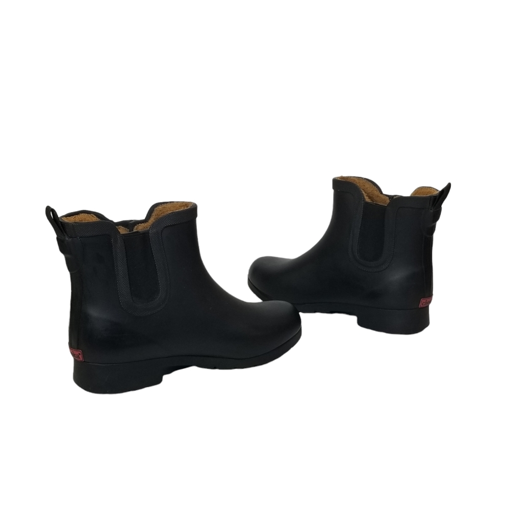Chooka Delridge Womens Matte Black Fur Lined Chelsea Ankle Rain Boots Size 7